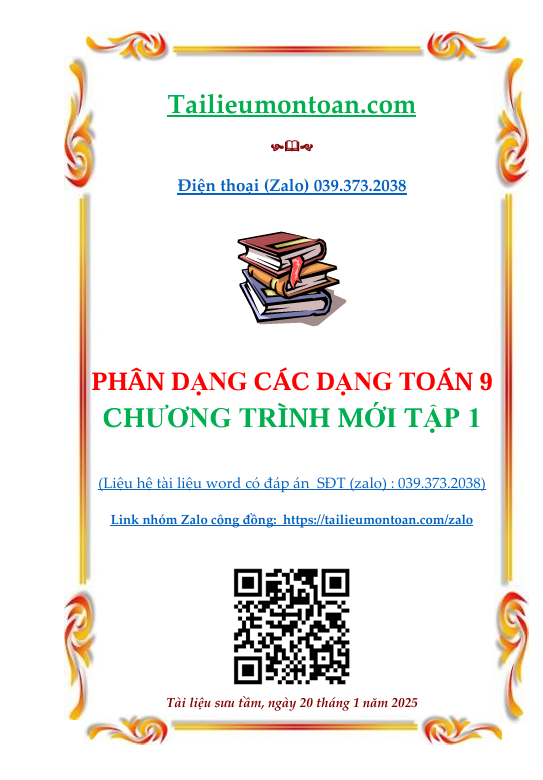 Phân dạng toán lớp 9 tập 1 chương trình mới